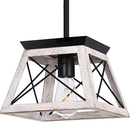 Farmhouse Pendant Light Kitchen Island, One Light Metal Hanging Light Fixture, Industrial Over Sink Light Fixture, Trapezoidal Shape Rustic Kitchen Light for Dining Room, Entryway, Hallway