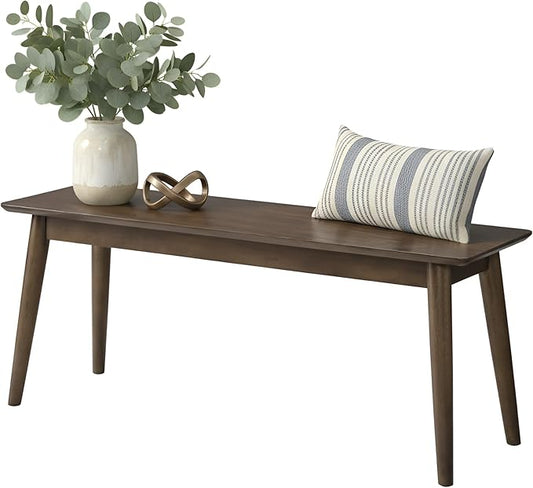 Alaterre Furniture Calais Dining – Mid Century Modern 46-Inch Solid Wood Dining Bench – Entryway Bench with Minimalist Design for Entryway, Dining Room, Kitchen, or Bedroom (Warm Walnut Finish)