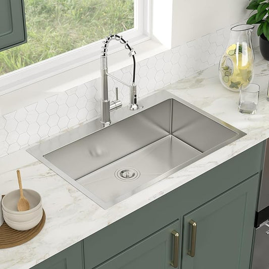 33 Inch Drop In Kitchen Sink Logmey 33x22x9 Inch Topmount Sinks 16-Gauge Stainless Steel Single Bowl Kitchen Sink