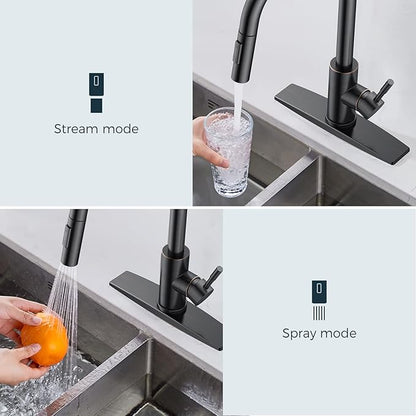 RIOUS Oil Rubbed Bronze Kitchen Faucet with Pull Down Sprayer, High Arc Modern Classic Sink Faucet Stainless Steel with Deck Plate Fit for 1 or 3 Hole for Pot Filler Bar Farmhouse Laundry Rv, ORB