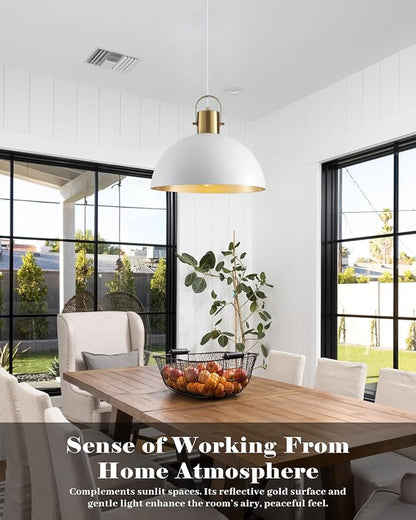 White and Gold Pendant Light 2 Pack, 11.8 Inch Dome Pendant Lights Kitchen Island, White Farmhouse Pendant Lights for Kitchen Island, Dining Room, Living Room