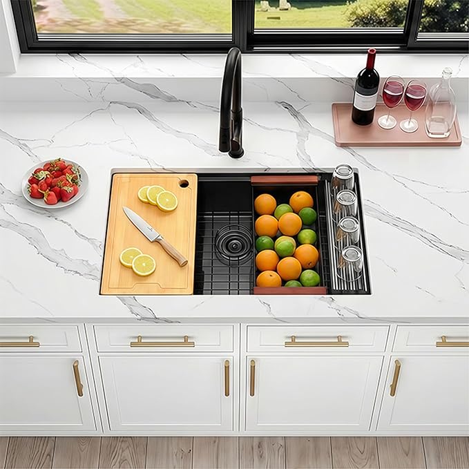 32 Inch Black Undermount Kitchen Sink,16 Gauge 304 Stainless Steel Kitchen Sink Single Bowl, 32"x19"x10" Undermount Sink Ledge Workstation Sinks With All Accessories, Large and Deep Sink