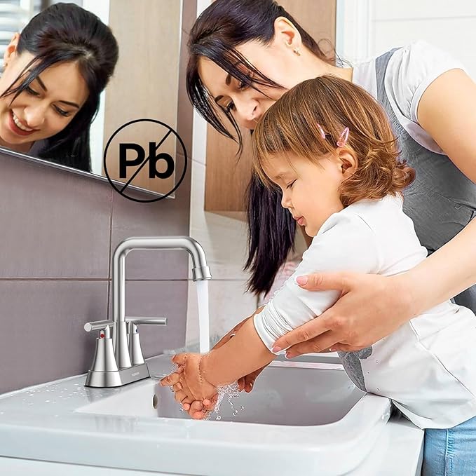 Bathroom Sink Faucet, Hurran 4 inch Brushed Nickel Bathroom Faucets for Sink 3 Hole with Pop-up Drain and Supply Hoses, 2-Handle Centerset Faucet for Vanity RV Farmhouse, 2 Pack