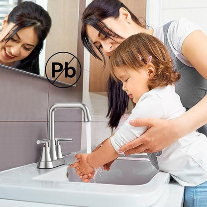 Bathroom Sink Faucet, Hurran 4 inch Brushed Nickel Bathroom Faucets for Sink 3 Hole with Pop-up Drain and Supply Hoses, 2-Handle Centerset Faucet for Vanity RV Farmhouse, 2 Pack