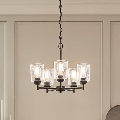 Kichler Winslow 19.75" 5-Light Chandelier Light with Clear Seeded Glass in Black for Kitchen, Bar, Dining Room, Living Room (19.75" x 16.25"), 44030BK