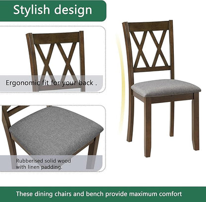 Elegant 5-Piece Wooden Dining Table Set with 4 Upholstered Chairs, Modern Dining Table Set for 4 People, Kitchen Table and Chairs Set of 4 for Dining Room, Walnut