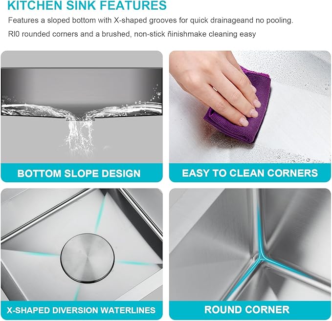 15x15 Inch Bar Sink Drop In - Small Kitchen Sink for RV, Wet Bar & Outdoor, Brushed 18 Gauge Stainless Steel Topmount Single Bowl Utility Sink