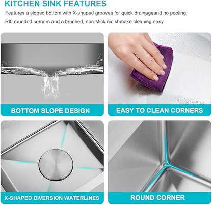 15x15 Inch Bar Sink Drop In - Small Kitchen Sink for RV, Wet Bar & Outdoor, Brushed 18 Gauge Stainless Steel Topmount Single Bowl Utility Sink