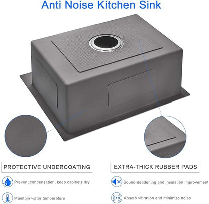 MENATT 24 Inch Drop-in Kitchen Sink, 304 Stainless Steel Topmount Handmade Residential Sink, Single Bowl Workstation Sink with Drain Kit (Brushed), 24"x18"x9"