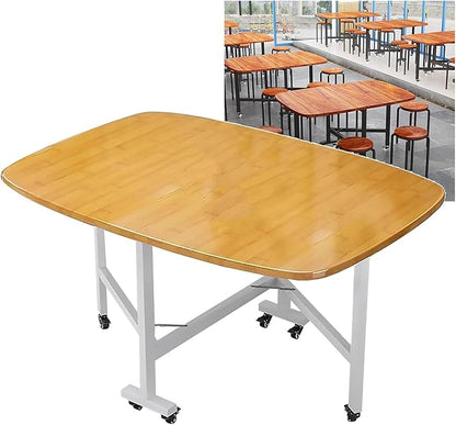 Solid Wooden Foldable Kitchen Table with 6 Wheels, Solid Wooden Foldable Kitchen Table with Carbon Steel Pipe Bracket, Space Saving Butterfly Drop Leaf, Versatile Collapsible Extendable Table(Natural,