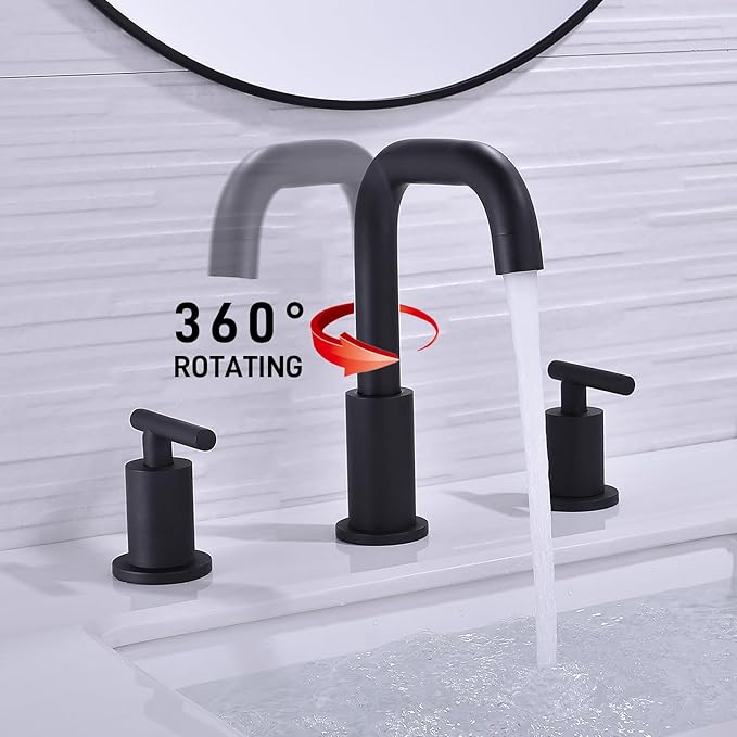 TRUSTMI 2-Handle 8 Inch Widespread Bathroom Sink Faucet, 3 Hole Brass Bathroom Faucet with cUPC Water Supply Lines and Pop Up Drain Assembly, Matte Black