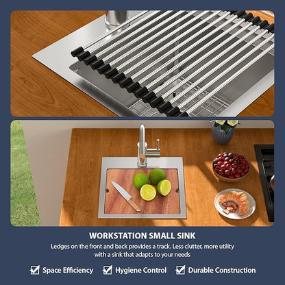 15 Outdoor Kitchen Sink with Faucet- Beslend 15X15 Drop In Outdoor Bar Sink with Pull-Out Faucet and Cover, 16 Gauge Stainless Steel Kitchen Sinks Workstation Single Bowl Above Counter Indoor Outdoor
