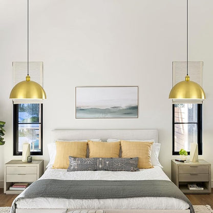 Gold Pendant Light, 12" Farmhouse Ceiling Light with Gold and White, Elegant Semi-Circular Shade Design, Adjustable Height Industrial Dome Pendant Lights for Kitchen Island, Dining Room