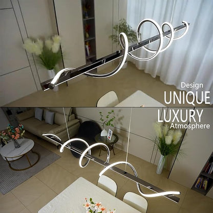 Modern Led Pendant Light for Kitchen Island Lighting 47.24" Black Modern Chandelier Dining Room Lighting Fixture Over Table Dimmable Ceiling Pendant Lights Creative Snake-Shaped Twist Design