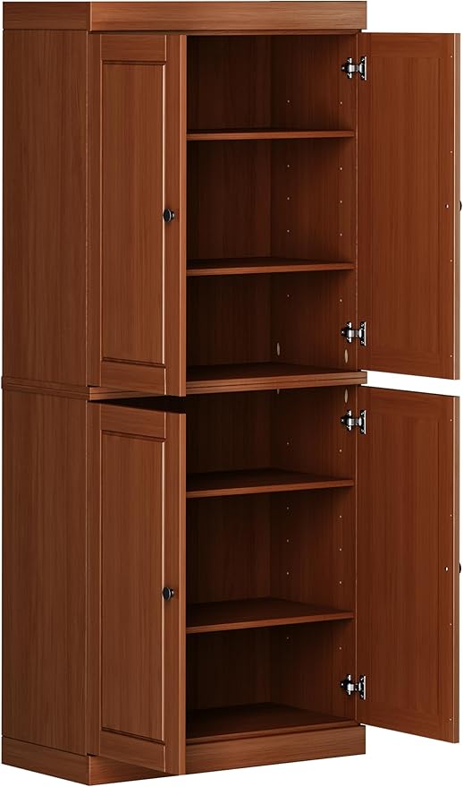 Palace Imports Solid Wood Kitchen Pantry Cabinet - 71.5" Tall x 32" Wide - Wooden Storage Cabinet with 4 Doors & Adjustable Shelves, Mocha, 100% Renewable Eco-Friendly Wood, Made in Brazil