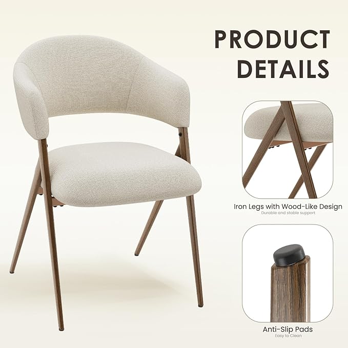 COLAMY Dining Chairs Set of 4, Modern Fabric Upholstered Dining Room Kitchen Side Chairs with Iron Legs, Open Back and Padded Seat, for Living Room/Restaurant/Cafe, Beige