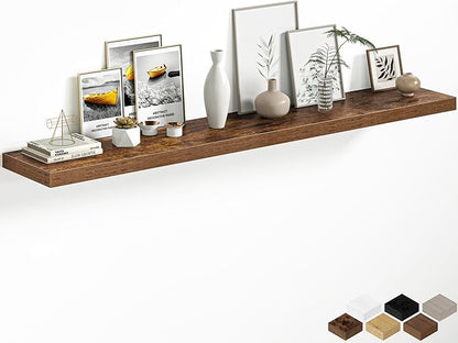 Fun Memories 66 Inch Floating Shelves, 12 Inch Deep Wall Shelf for Fireplace Mantel, Rustic Brown Deep Storage Shelves for Home & Office, Long Floating Shelf with Invisible Bracket, Set of 1