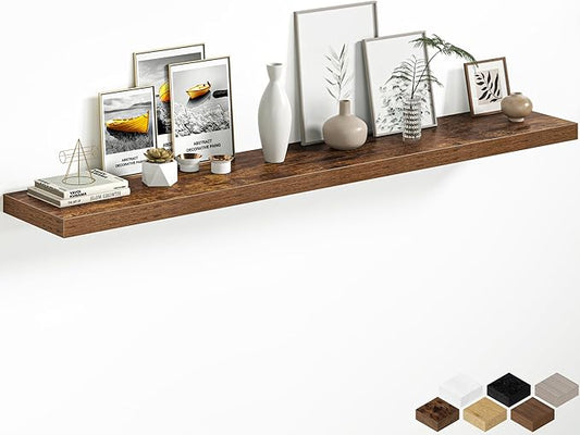 Fun Memories 66 Inch Floating Shelves, 12 Inch Deep Wall Shelf for Fireplace Mantel, Rustic Brown Deep Storage Shelves for Home & Office, Long Floating Shelf with Invisible Bracket, Set of 1