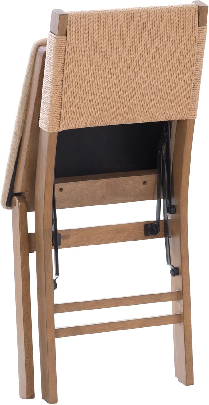 Bennett Natural Folding Chair with Rope Back and Linen Upholstered Seat Set of 2 by Linon