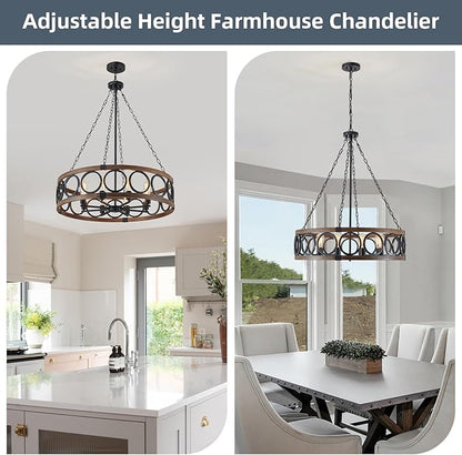 XINGQI 32.3" Large Drum Chandelier Farmhouse Black 8 Light Modern Rustic Pendant Lighting Fixture for Living Room Dining Room Kitchen Island Bar Office