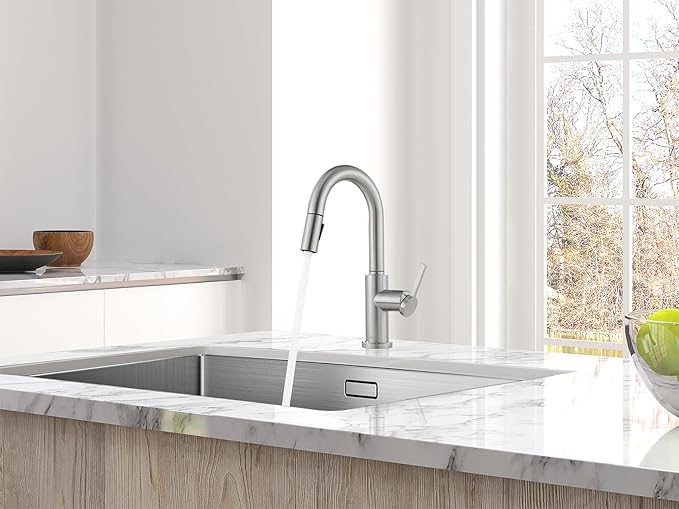 AguaStella AS32BN Brushed Nickel Bar Faucet or Prep Kitchen Sink Faucet with Pull Down Sprayer and Single Handle