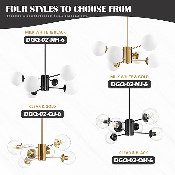 Bagood 6-Light Globe Sputnik Chandelier Modern Gold Sputnik Chandelier Mid Century Pendant Light Brushed Brass Finished with Clear Globe Glass Lampshade Chandeliers for Dining Room Kitchen