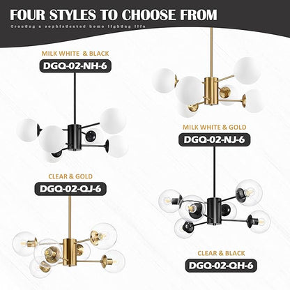 Bagood 6-Light Globe Sputnik Chandelier Modern Gold Sputnik Chandelier Mid Century Pendant Light Brushed Brass Finished with Clear Globe Glass Lampshade Chandeliers for Dining Room Kitchen