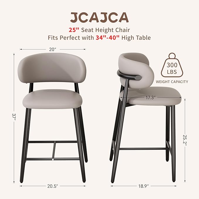 Bar Stools Set of 2 Counter Height Barstool Metal Kitchen Counter Height Bar Stool Island Chairs 26 Inch, Black/Light Grey