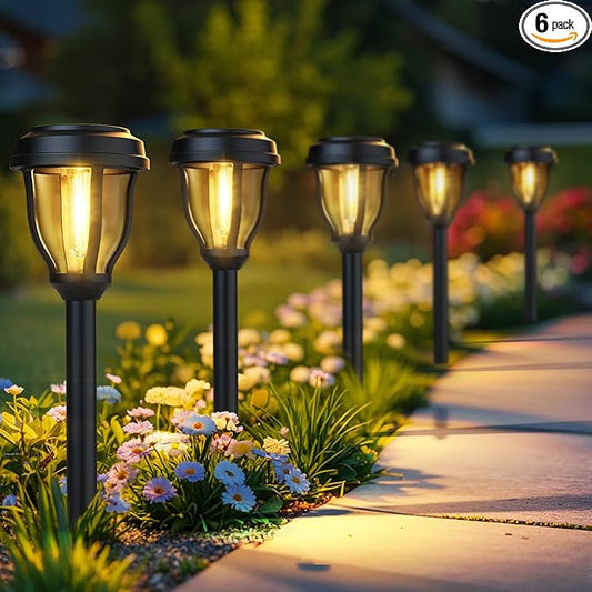 DERAYSION 6 Pack Solar Lights Outdoor, Solar Pathway Lights Waterproof Garden Landscape Lighting for Path, Yard, Walkway, Driveway Decor- 6 Pack Warm White