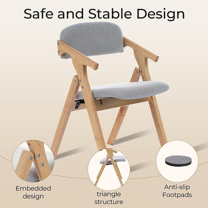 Folding Chairs with Padded Seats,Wooden Stackable Dining Chair,Easy to Store Foldable Dining Chairs for Kitchen, Living Room, Wedding Party Picnic (Grey-1)