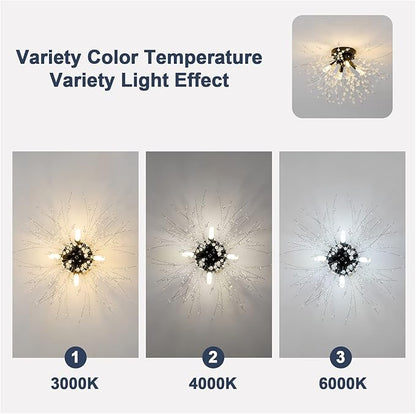 Modern Black Crystal Ceiling Light Fixture, 4-Light Mini Crystal Sputnik Firework Chandelier, Semi Flush Mount Ceiling Light Fixtures for Bedroom Kitchen Hallway Entryway Bathroom Closet(Matt Black)