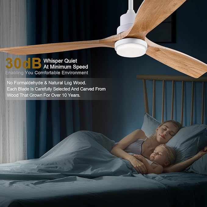 60 Inch Ceiling Fans with Lights and Remote, Quiet Reversible DC Motor and 3 Color Dimmable LED Light, 6 Speeds Wood Ceiling Fan for Farmhouse Living Room Bedroom Dining Room Workroom Study