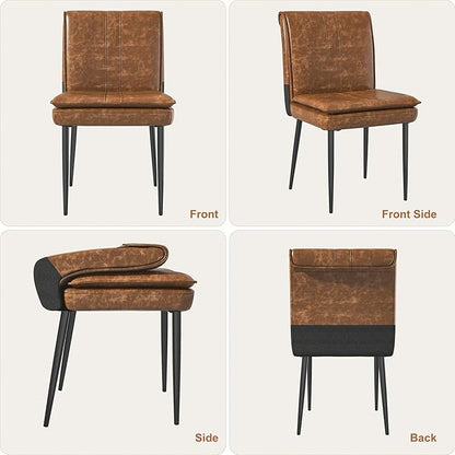 VECELO Upholstered PU Dining Chairs Set of 4, Kitchen Chairs with Padded Seat for Living Room, Dining Room, High Back and Steel Legs, Easy Assembly, Brown