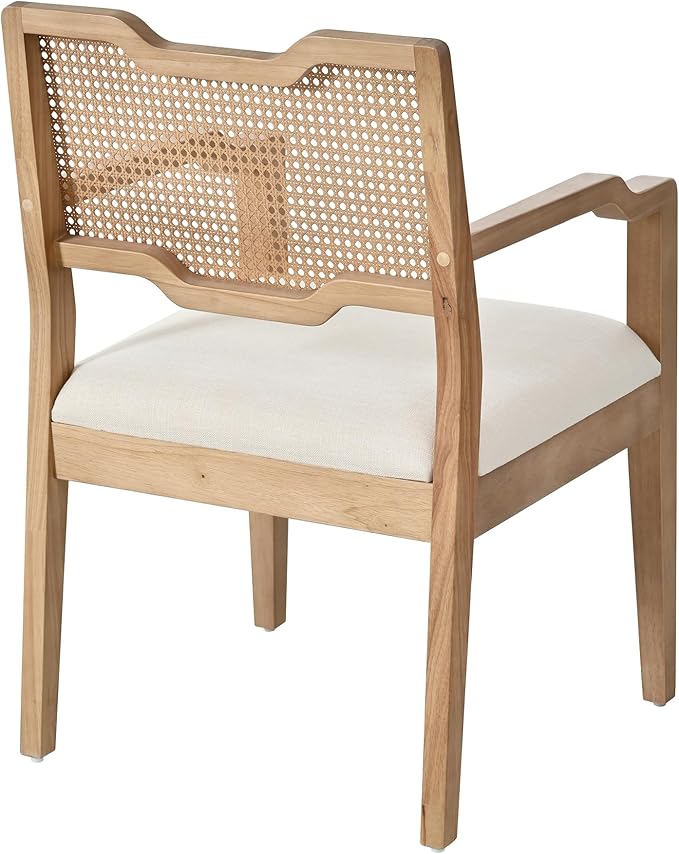 Christopher Knight Home 28" Farmhouse Barstools Set of 2, Upholstered Armchair Counter Stools with Natural Rattan Backrest, Solid Rubber Wood Dining Chairs for Kitchen Island Dining Room, Walnut+Beige