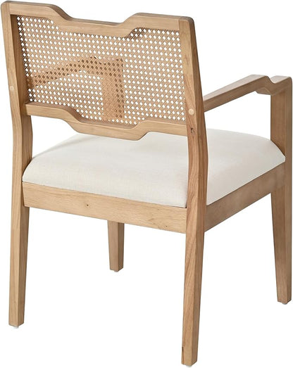 Christopher Knight Home 28" Farmhouse Barstools Set of 2, Upholstered Armchair Counter Stools with Natural Rattan Backrest, Solid Rubber Wood Dining Chairs for Kitchen Island Dining Room, Walnut+Beige