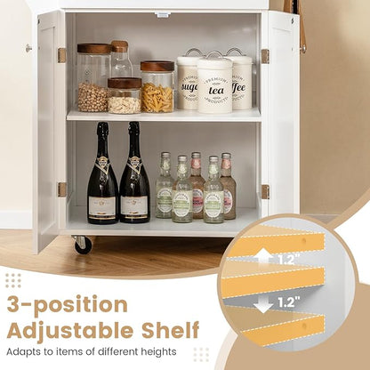 Giantex Kitchen Island with Storage, Rolling Island Table with Cabinet, Adjustable Shelf, Drawer, Towel Rack & Spice Rack, Small Bar Kitchen Cart On Wheels for Living Dining Room, White