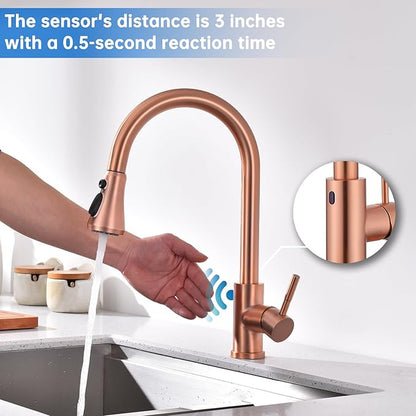 TUTEW Touchless Kitchen Faucet with Pull Down Sprayer, Red Copper Motion Sensor Kitchen Sink Faucet Single Hole, Spot Resist Stainless Steel Single Handle Commercial Modern Faucet