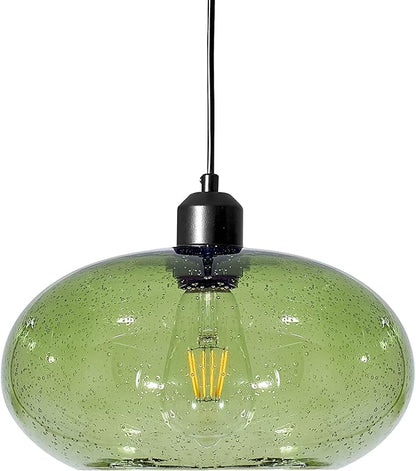 Modern Green Glass Pendant Light, 1-Light Glass Dome Shade Pendant Lighting Fixture for Kitchen Island, Sink, Counter, Bar,Nursery,Dining Room, Matte Black 10inch Diam