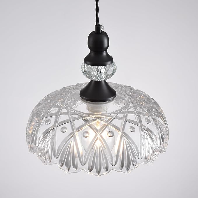 Vintage Glass Pendant Lights Fixture Modern Black Chandelier Adjustable Hanging Light Farmhouse Kitchen Island Lighting for Bedroom Dining Room Living Room Hotel
