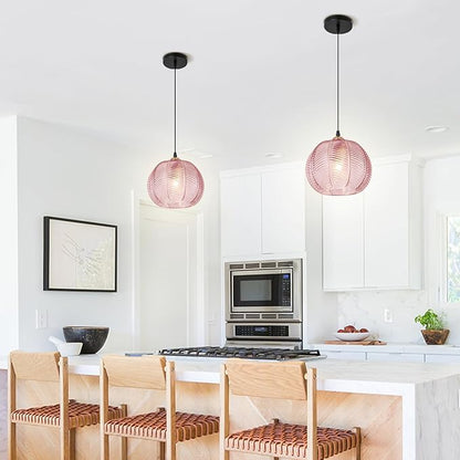 Pink Hanging Pendant Lighting, Vintage Modern Hanging Light Glass Chandelier Adjustable Ceiling Pendant Light for Living Room Dressing Room, Vanity, Girls Room