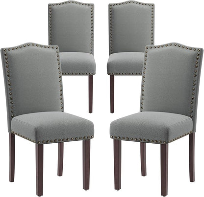 COLAMY Grey Upholstered Parsons Dining Chairs Set of 4,Comfortable Foam Seat, Classic Nailhead Trim, Solid Wood Legs, Stable & Easy to Assemble for Dining Room, Kitchen, Living Room & Café