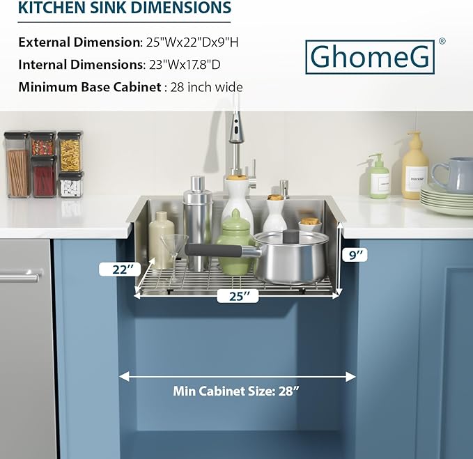 25 Drop In Kitchen Sink With Faucet 25x22 Inch Topmount Sink With Faucet Combo Workstation 16 Gauge Stainless Steel Single Bowl Topmount Basin with All Accessories