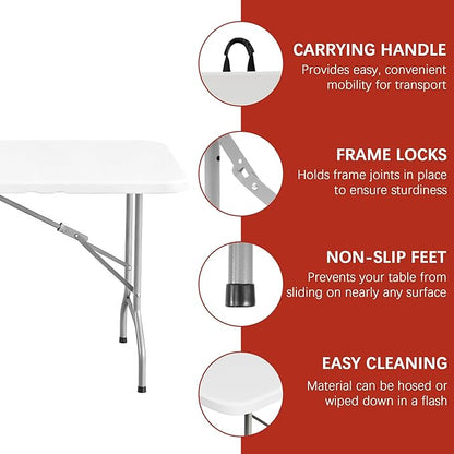 Elevon 6FT Folding Tables – Heavy Duty Portable Foldable Table with Built-in Handle, 300 lb Capacity – Ideal for Events, Parties, Crafts, Camping & Dining (50-Pack)