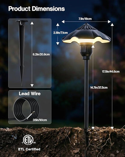 HIBOITEC Low Voltage Pathway Lights Wired 3W 12-24V 180LM 2900K LED Landscape Path Lighting Outdoor Waterproof Aluminum Landscape Lights for Yard Walkway Garden, 4-Pack
