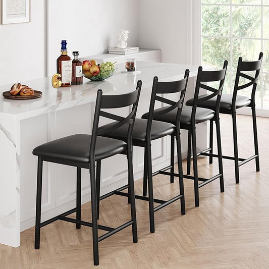 GarveeHome Upholstered Dining Chairs of 8 with Back, Bar Stools Set of 6, Thick Cushion, Counter Height Barstools for Kitchen Island Apartment