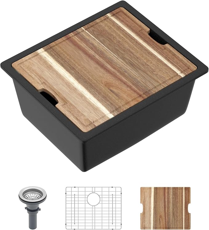 21 Inch Undermount Bar Sink 21x18 Undermount Bar Sink Mini Wet Bar White Quartz Granite Composite Small Kitchen RV Sinks Single Bowl Outdoor Island Basin with Cutting Board