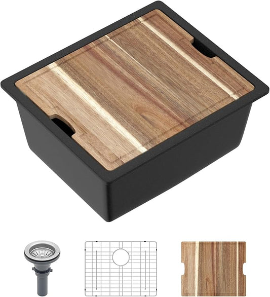 21 Inch Undermount Bar Sink 21x18 Undermount Bar Sink Mini Wet Bar White Quartz Granite Composite Small Kitchen RV Sinks Single Bowl Outdoor Island Basin with Cutting Board