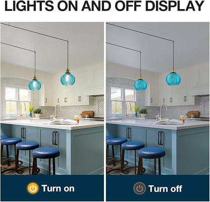 Modern Plug in Hanging Light, 7.8 Inch Glass Pendant Light with 14.76 FT Adjustable Plug in Cord, Vintage Blue Hanging Lamp for Dining Room Bedroom Kitchen Island Bathroom E26
