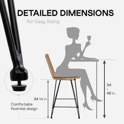 IDZO Rattan Counter Height Bar Stools, 36.5" Tall, 400lbs Capacity, Durable Steel Frame, Plush Cushions, Use for Outdoor & Indoor, Ideal for Kitchen Island & Bar, Stylish Bar Stools Set of 2