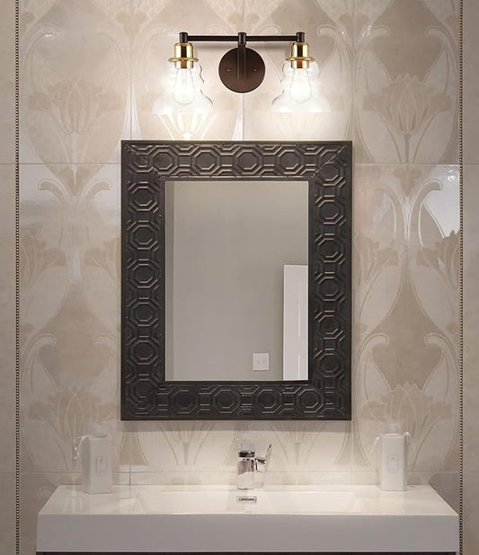 JONATHAN Y 18.5" Brass Gold/Oil Rubbed Bronze Modern Industrial Rustic 2-Light LED Vanity Light with Clear Glass Shade, Vintage Wall Sconce for Bathroom Kitchen Hallway, LED Bulb Included (JYL3545A)